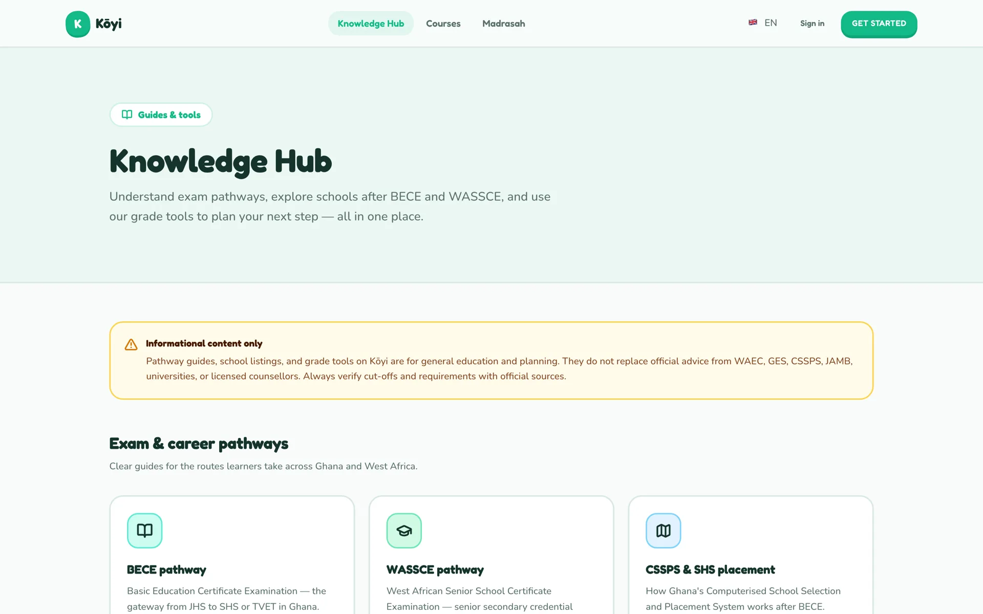 Kōyi — Exam pathways, schools and Madrasah